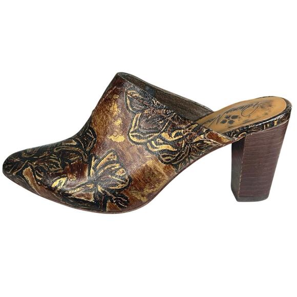 Patricia Nash Women’s Ruffina Brown Tooled Leather Metallic Gold Mule Size 7.5 - Picture 3 of 11